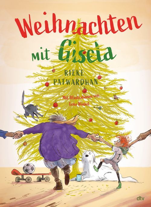 Zeichnung: Tanzende Menschen vor Weihnachtsbaum