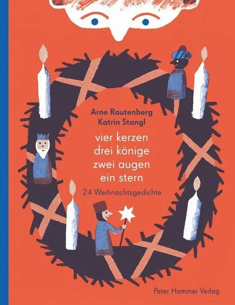 Gezeichneter Adventskranz auf orangenem Hintergrund